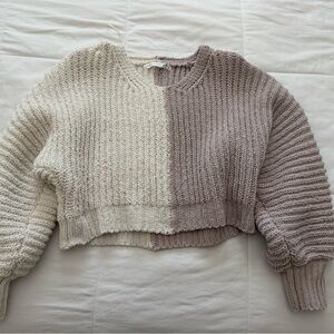 Altar'd State Cream and Tan Crew Neck Sweater